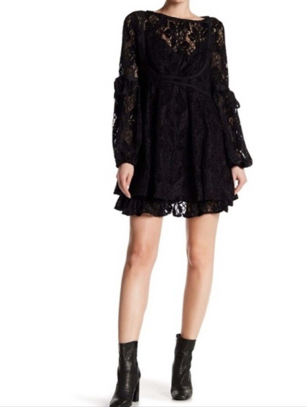 Free‎ People Black Floral Lace Dress. Size M